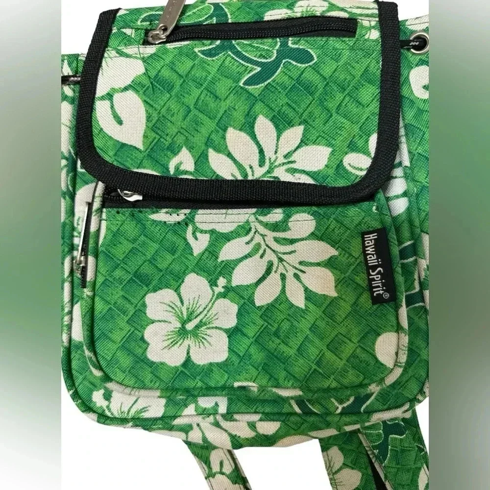 Hawaii Spirit Mini Backpack Green White Flowers Adjustable straps